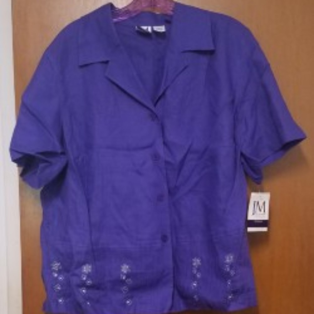 NWT JM Collection Short-Sleeve Linen Shirt 1X